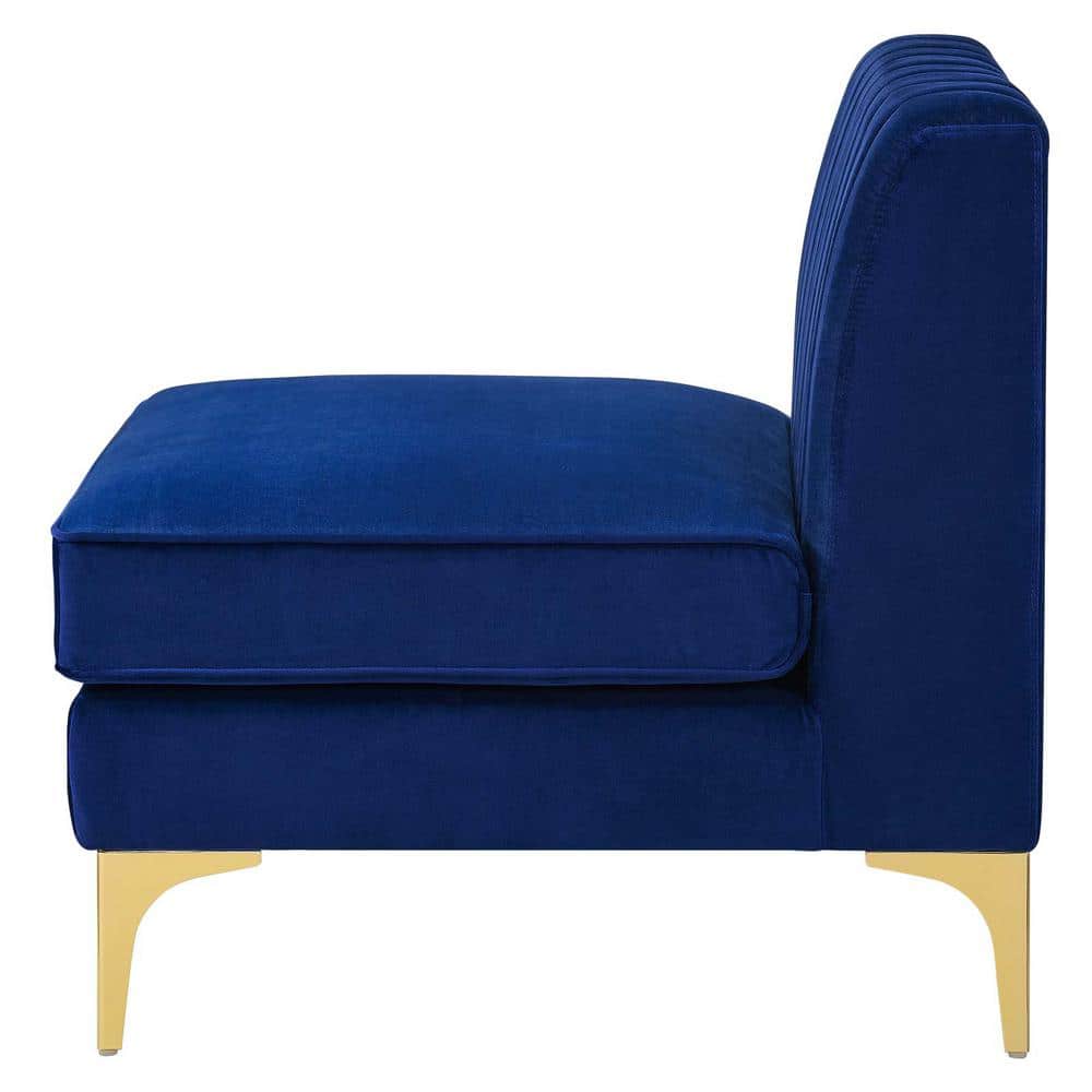 Navy Blue Velvet Wood Armless Chair with Gold Metal Legs