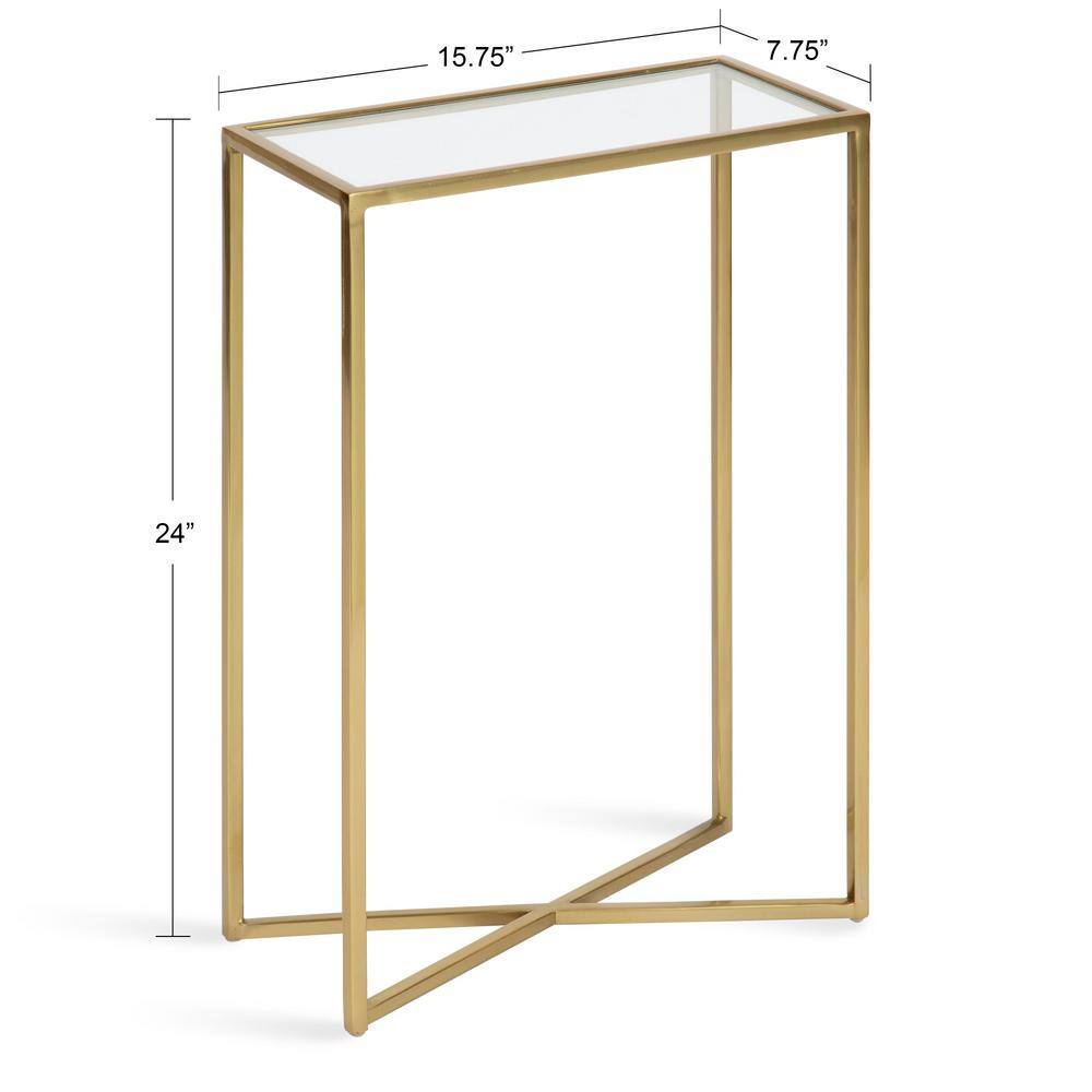 Elegant Gold and Glass 18.5" Slim Rectangular End Table