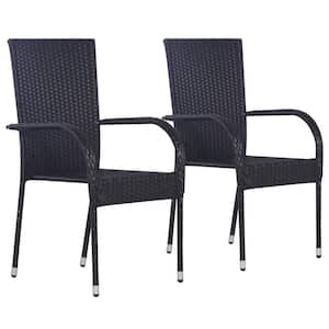 Stackable Outdoor Chairs 2-Pieces Poly Rattan Black
