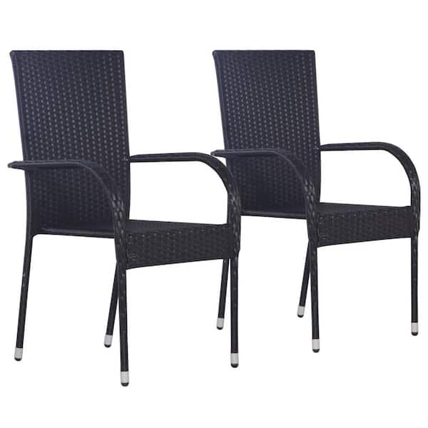 Cisvio Stackable Outdoor Chairs 2-Pieces Poly Rattan Black