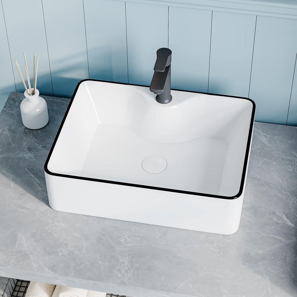 Denbigh 19 in. x 14 in. Vitreous China Rectangular Bathroom Sink in White with Black Trim price history on PriceWatchPro