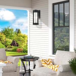 Rockridge 18.75 in. 3-Light Black Outdoor Hardwired Wall Lantern Sconce with No Bulbs Included