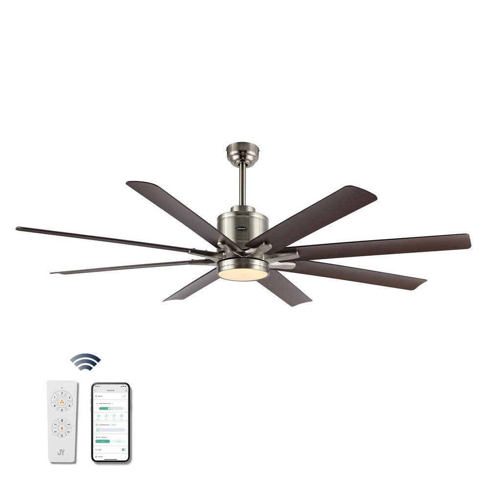 JONATHAN Y Octo 66 in. Integrated LED Light Indoor Nickel/Neutral Brown Ceiling Fan w/1-Light Iron/Plastic MobileApp/Remote 6-Speed