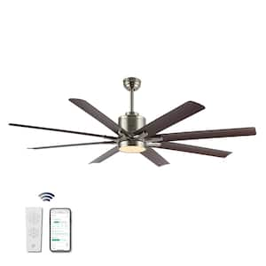 Octo 66 in. Integrated LED Light Indoor Nickel/Neutral Brown Ceiling Fan w/1-Light Iron/Plastic MobileApp/Remote 6-Speed