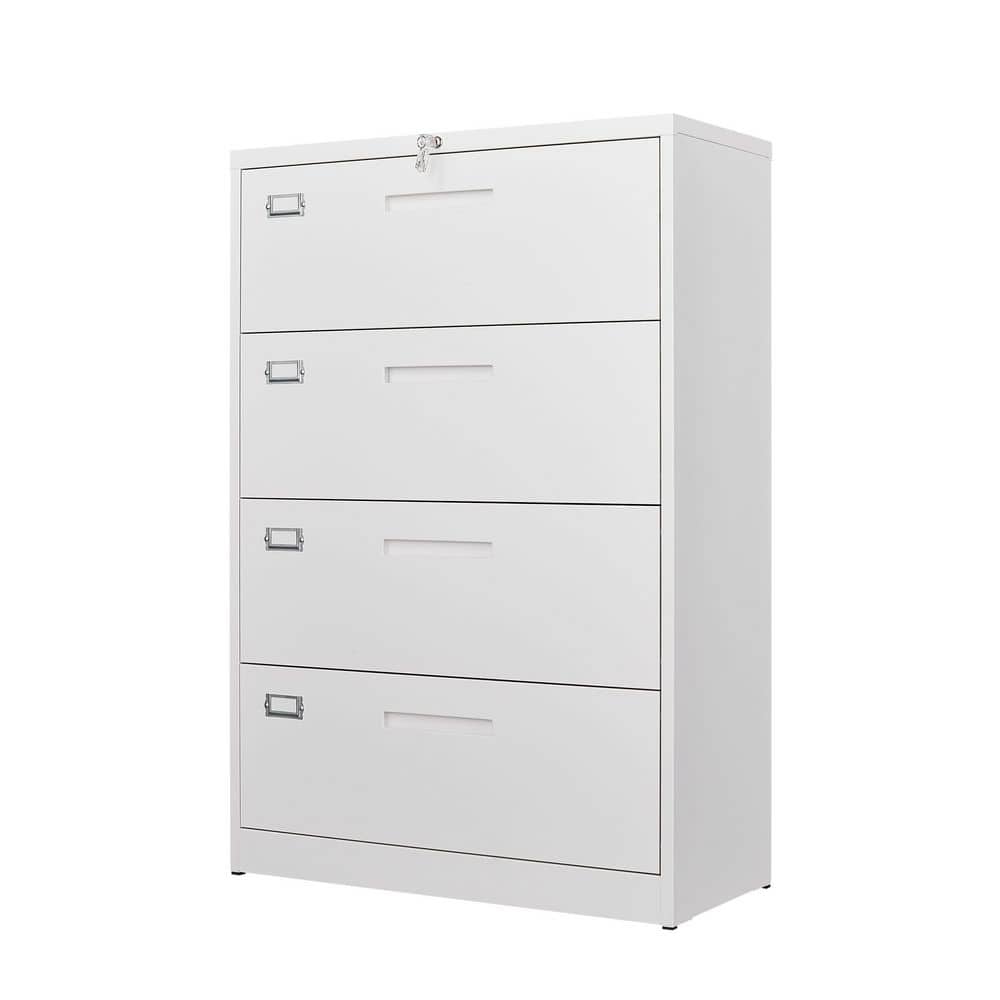 Mlezan 4 Drawer Lateral Cabinet White Metal Storage Cabinets for Letter Legal Files in 15.7""D x 35.4""W x 52.3""H -  DBKS2022130W