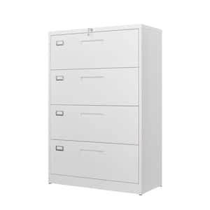 4 Drawer Lateral Cabinet White Metal Storage Cabinets for Letter Legal Files in 15.7"D x 35.4"W x 52.3"H