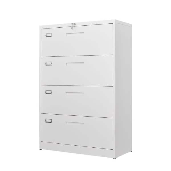 Mlezan 4 Drawer Lateral Cabinet White Metal Storage Cabinets for Letter Legal Files in 15.7"D x 35.4"W x 52.3"H