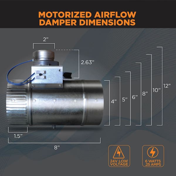 Suncourt 8 in. Motorized Adjustable Damper Closed ZC208