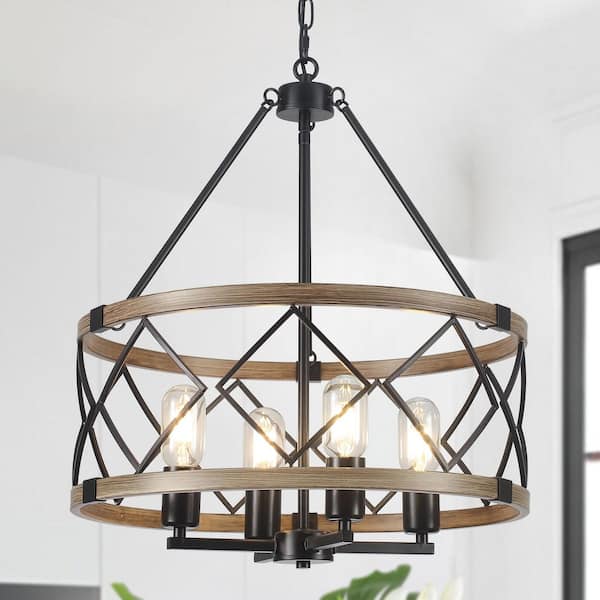 4-Light Natural Circle Hanging Candlestick Linear Chandelier Lighting Fixture for Kitchen Island