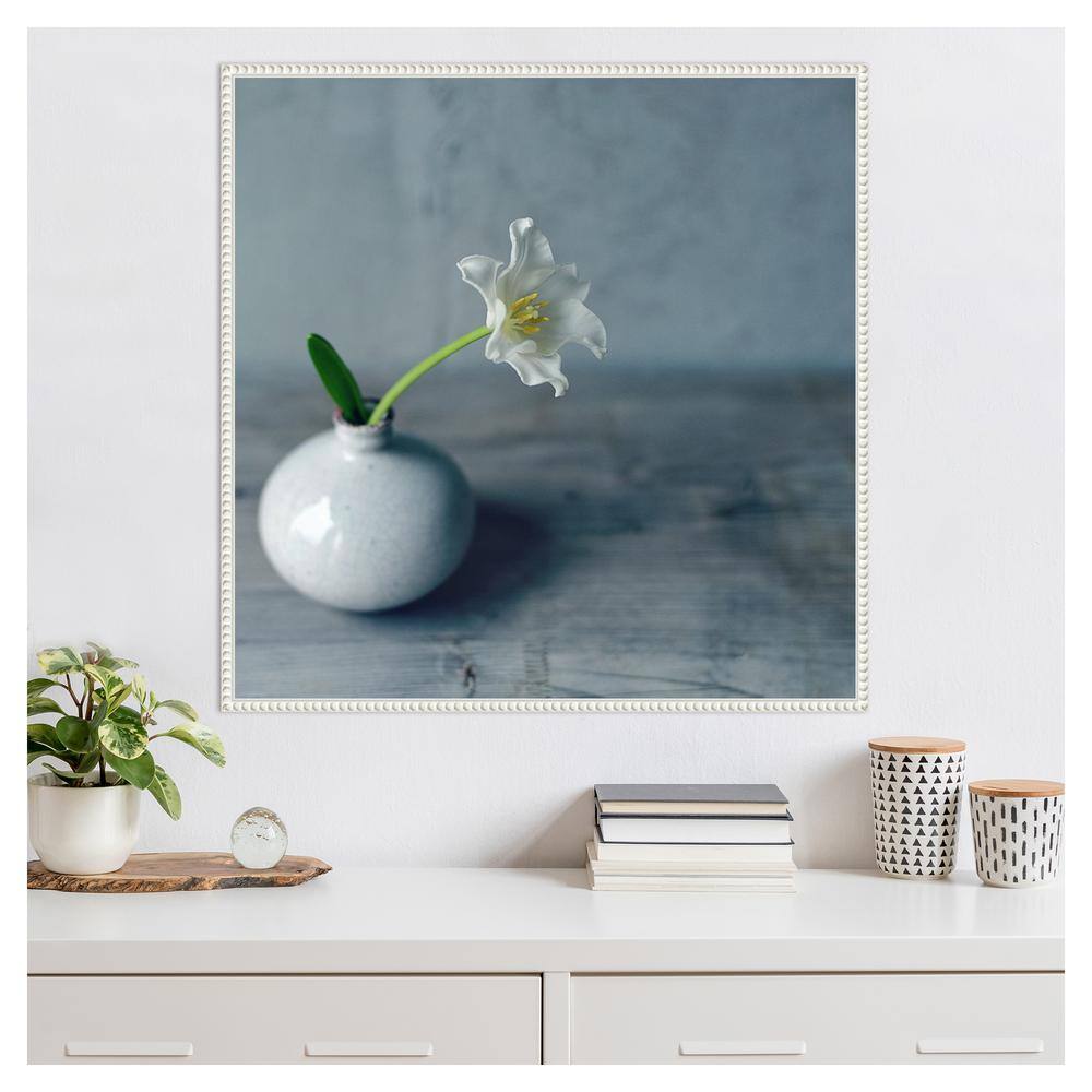 White Flower in Vase Framed Canvas Wall Art