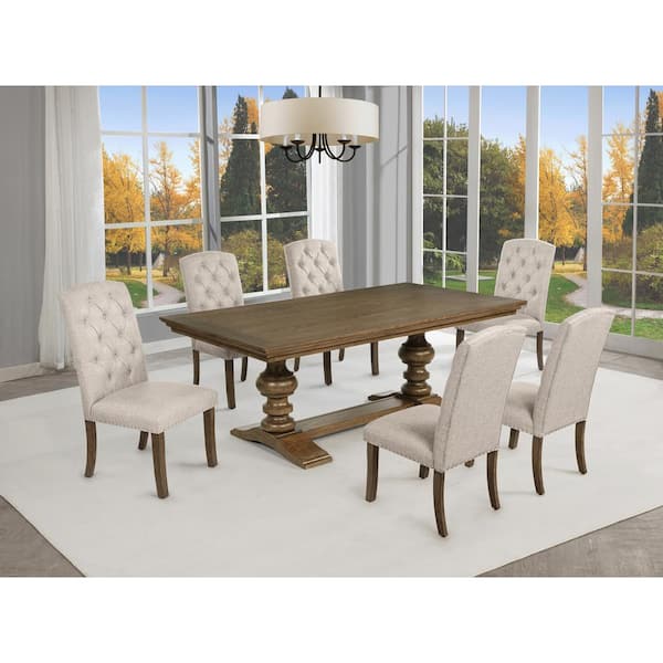 Oak veneer dining table and 6 chairs discount