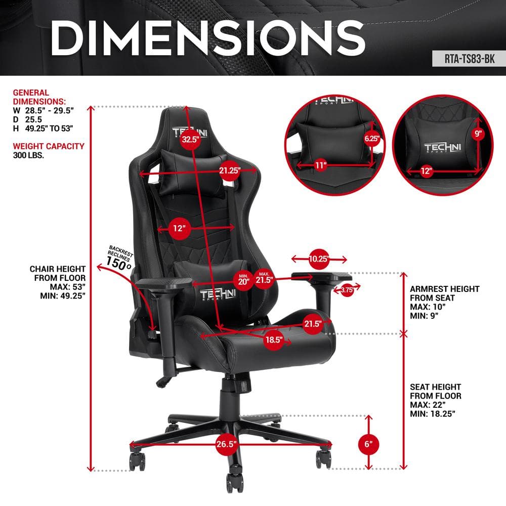 Black Ergonomic Steel Gaming Chair with Adjustable Armrests