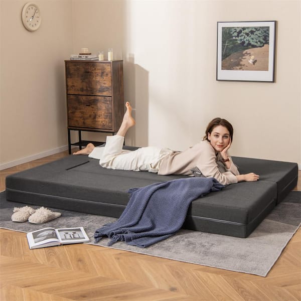 Costway 80 Grey Queen Size Folding Sofa Couch Bed Convertible
