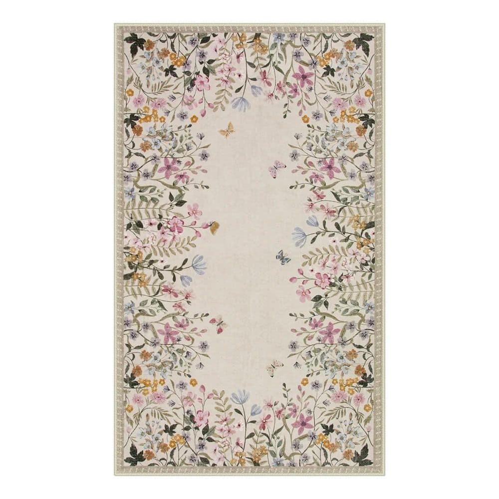 8 X 10 Machine Washable Beige Spiral Design Vintage Floral Low Pile Non Slip Soft Indoor Area Rug price history on PriceWatchPro