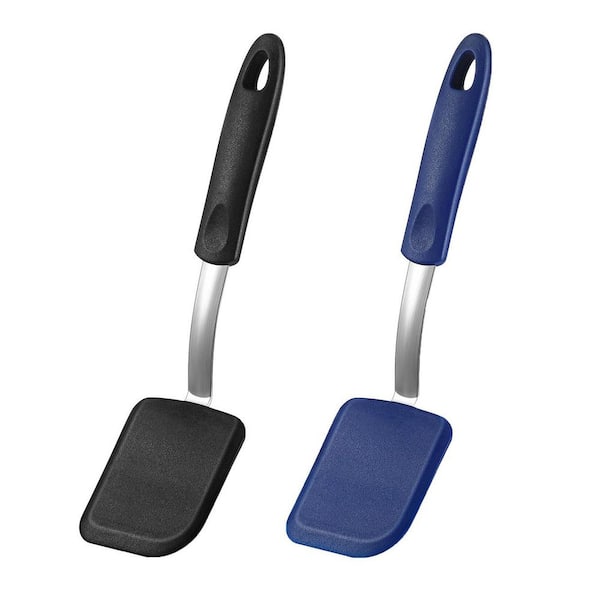 2-Pack Black Blue Silicone Flexible Mini Spatula Turner Set Heat Resistant Nonstick Kitchen Flipper Accessory