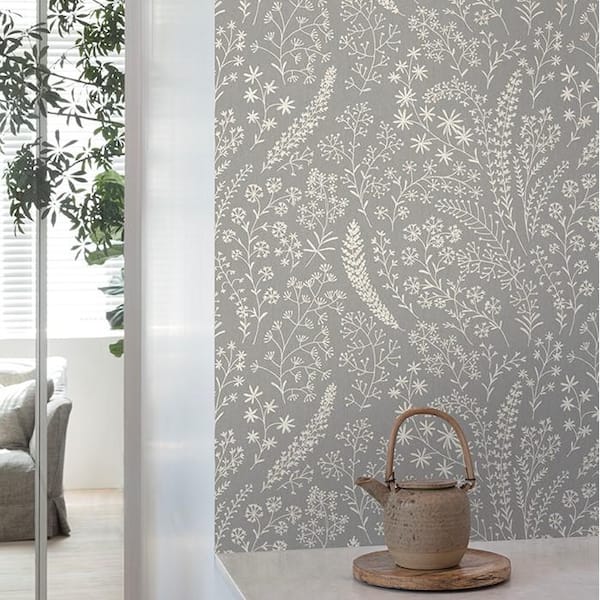 Holden Astrid Embroidery Stitch Botanical Trail Grey Textured Wallpaper (Covers 56 Sq. ft.), Gray