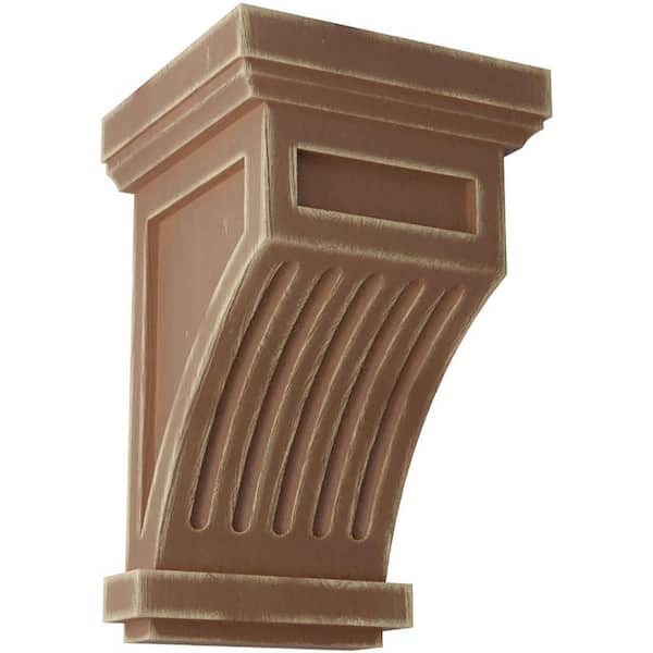 Ekena Millwork 4-1/4 in. x 7 in. x 4-1/4 in. Weathered Brown Fluted Wood Vintage Decor Corbel