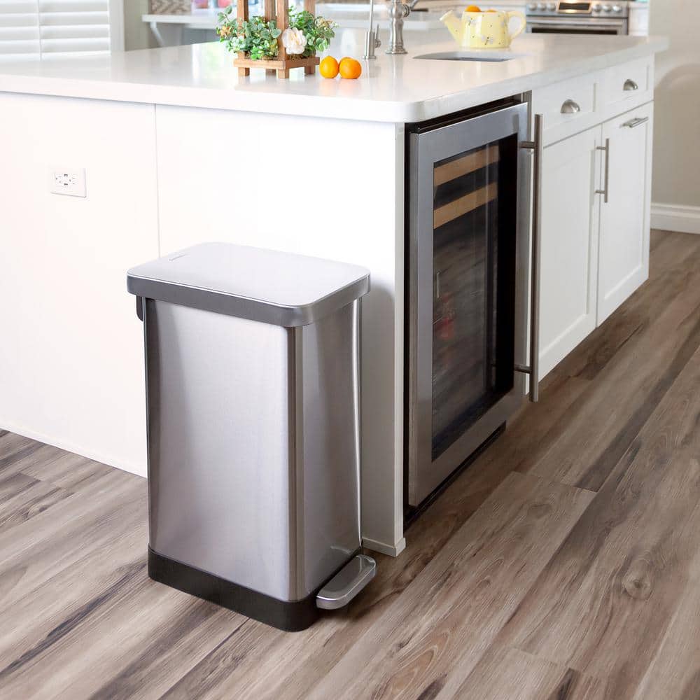 50L Fingerprint Resistant Stainless Steel Slim Step-On Trash Can