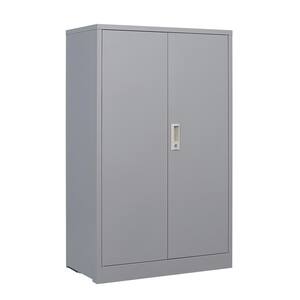 Gray Folding File Cabinet with 2 Adjustable Shelves, Metal Cabinet with 2-Doors and Lock for Office, Garage, Home