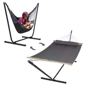 12 ft. 2-in-1 Indoor/Outdoor Portable Hammock Swing Chairs with Stand Included, Heavy-Duty Hammock in Dark Gray