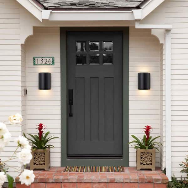 Acerbis 2-Light Matte Black Rectangle Integrated LED Outdoor Wall Light, Up/Down Lantern Wall Sconce