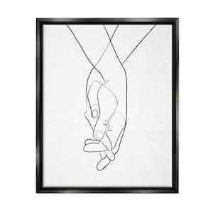 Hands Intertwined Romantic Gesture Minimal Linework" by Ros Ruseva Floater Frame People Wall Art Print 25 in. x 31 in.