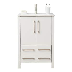 24 in. W x 18 in. D x 35 in. H Single Sink Bath Vanity in White with White Ceramic Top