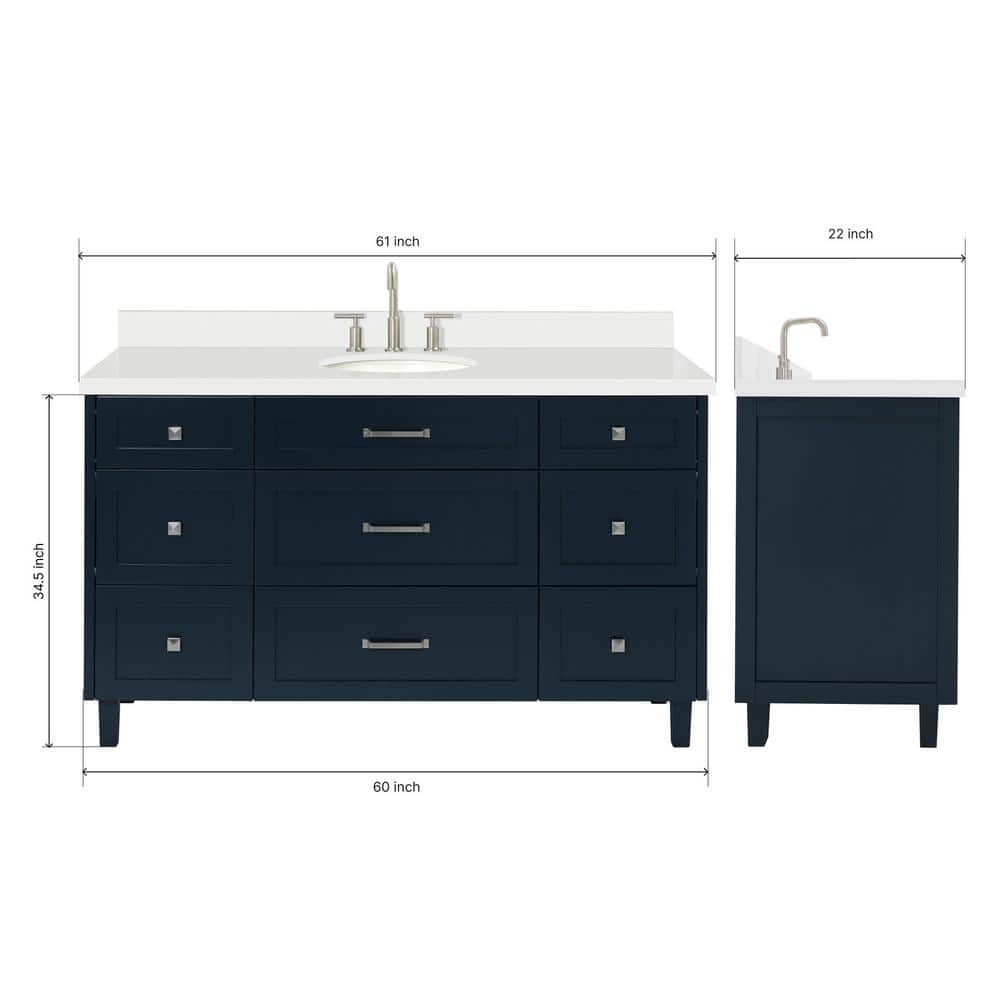 Midnight Blue Freestanding Single Sink Vanity with Quartz Top