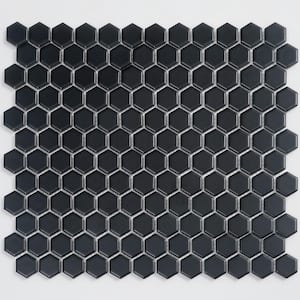 Cirkel Hex 11 in. x 12 in. Matte Black Porcelain Mosaic Wall and Floor Tile (8.36 sq. ft./Case) - 10 pack