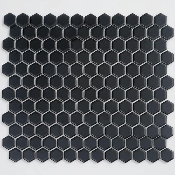 Apollo Tile Cirkel Hex 4 in. x 5 in. Matte Black Porcelain Mosaic Wall and Floor Tile (0.13 sq. ft. /Case) Sample