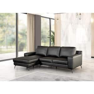 Serina 98.5 in. Square Arm 1-Piece Leather Match Sectional Sofa in Black with Left Chaise