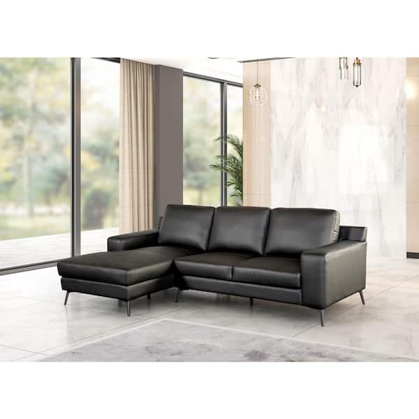 Furniture of America Serina 98.5 in. Square Arm 1-Piece Leather Match Sectional Sofa in Black with Left Chaise