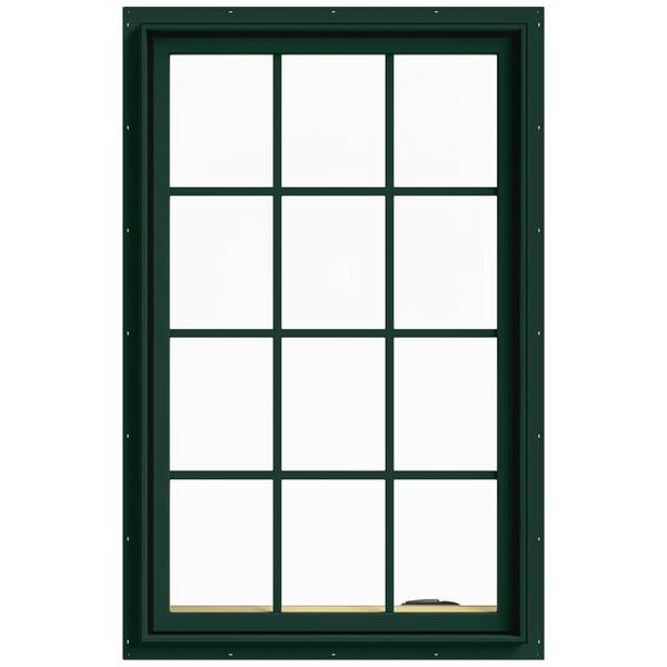 JELD-WEN 30 in. x 48 in. W-2500 Series Green Painted Clad Wood Right-Handed Casement Window with Colonial Grids/Grilles