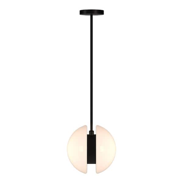 Kyriana 40-Watt 2-Light Matte Black Pendant Light with White Glass Shade