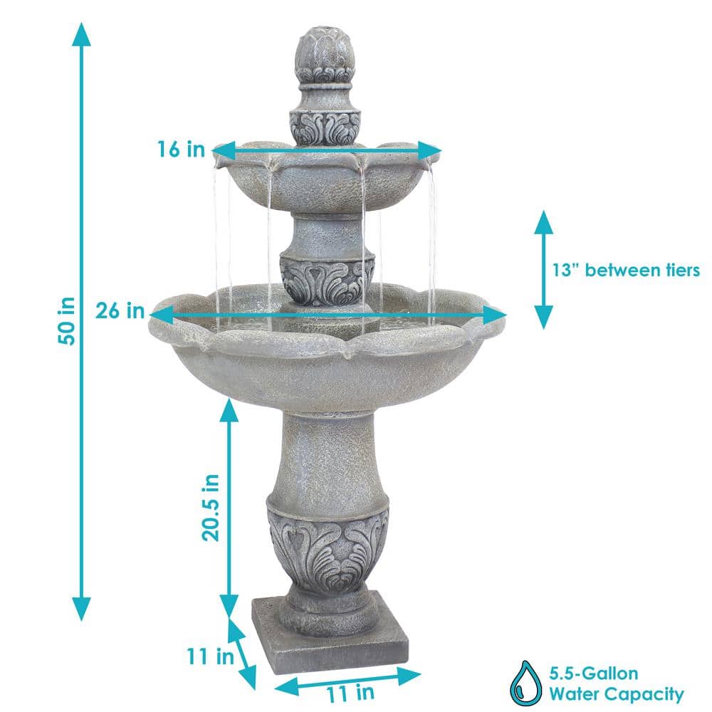 50" Dusty Gray Fiberglass Reinforced Concrete 2-Tier Outdoor Water Fountain