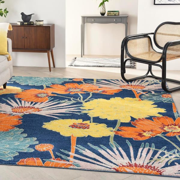 Allur Navy Multicolor 8 ft. x 10 ft. Floral Medallion Area Rug