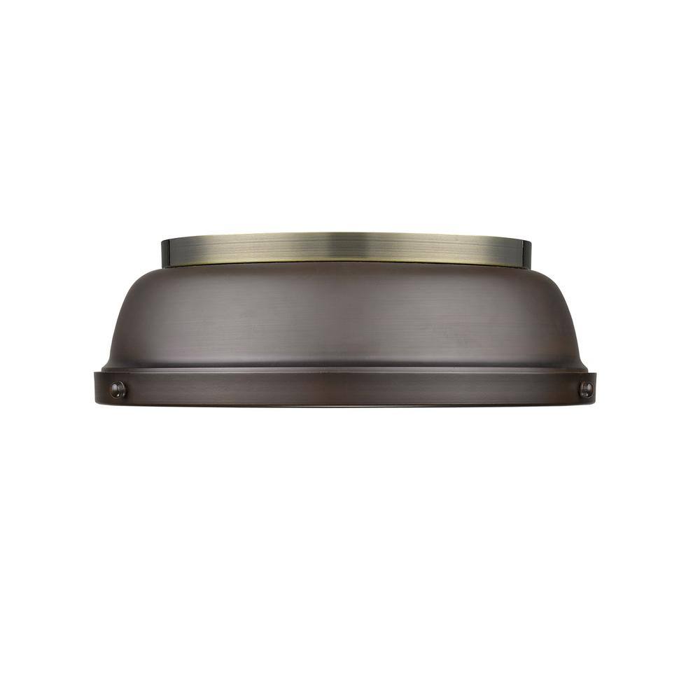 Transitional Aged Brass & Rubbed Bronze 14" Flush Mount Light
