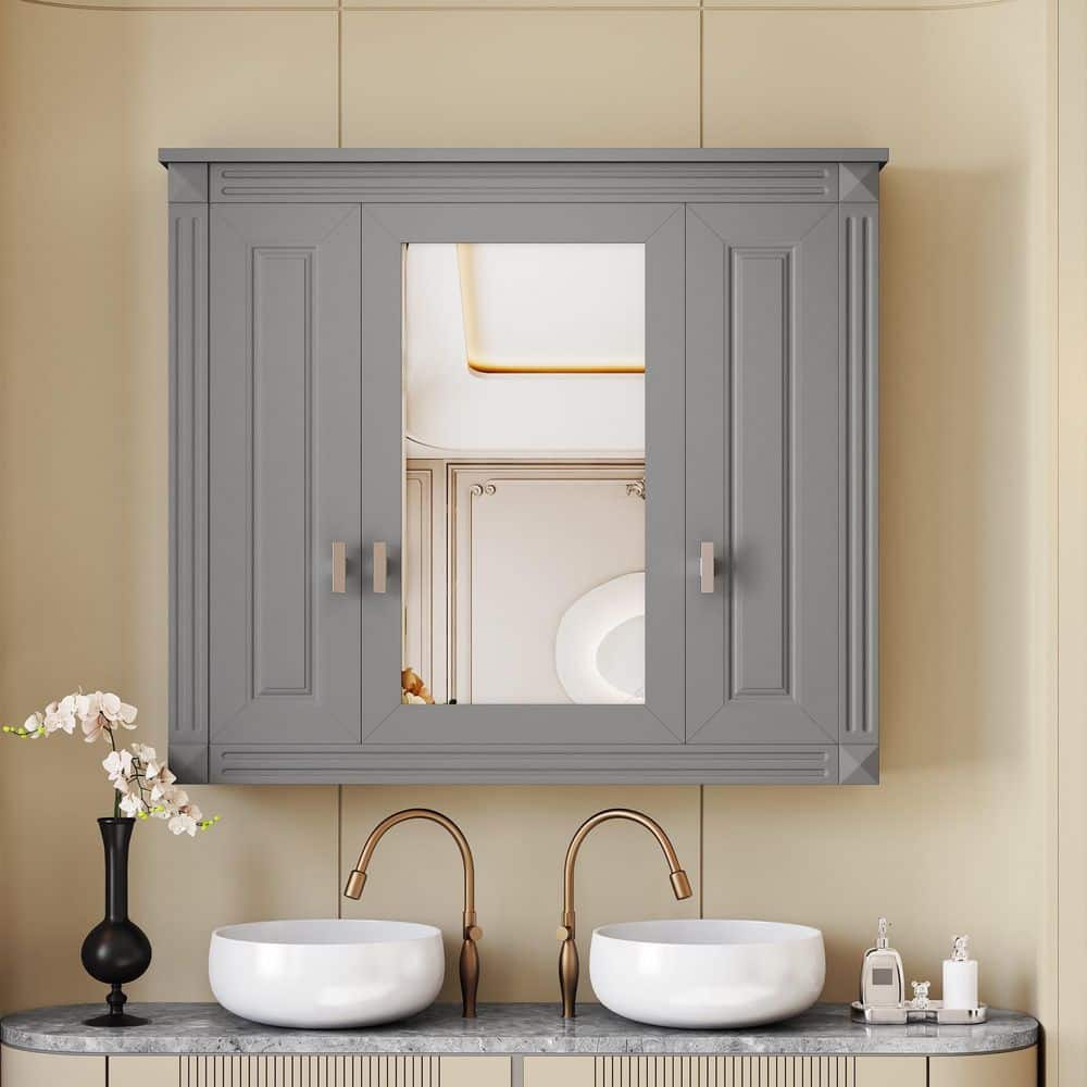 35 in. W x 28.74 in. H Gray Rectangular Medicine Cabinet with Mirror and 4 Shelves price history on PriceWatchPro