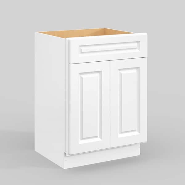 Hausvita 24 in. W x 21 in. D x 34.5 in. H in Traditional White Plywood Ready to Assemble Floor Vanity Sink Base Kitchen Cabinet