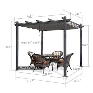 10 ft. x 10 ft. Gray Aluminum Frame Morden Pergola with Gray Retractable Sun Shade Canopy for Garden Grill