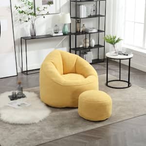 Yellow Microfiber Bean Bag Chair with Ottoman, Foam Filled Lounge Seat for Bedroom, Living Room and Reading Room