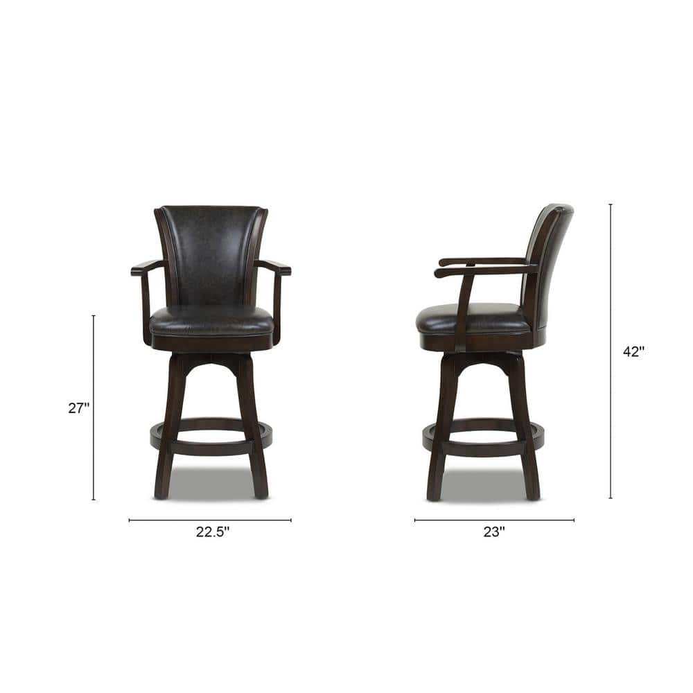 Williams 27" Swivel Counter Height Bar Stool in Vintage Black Faux Leather and Wood