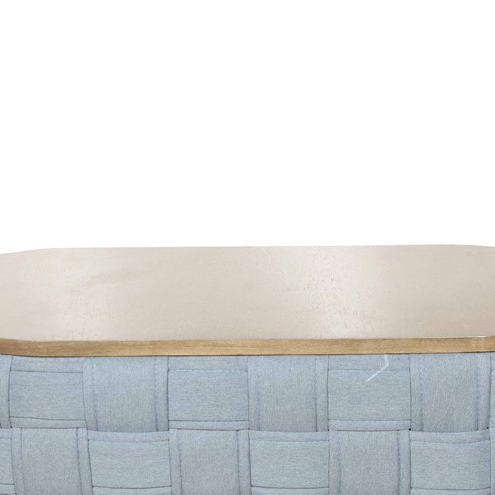 Light Teal Oval Wood and Metal Coffee Table