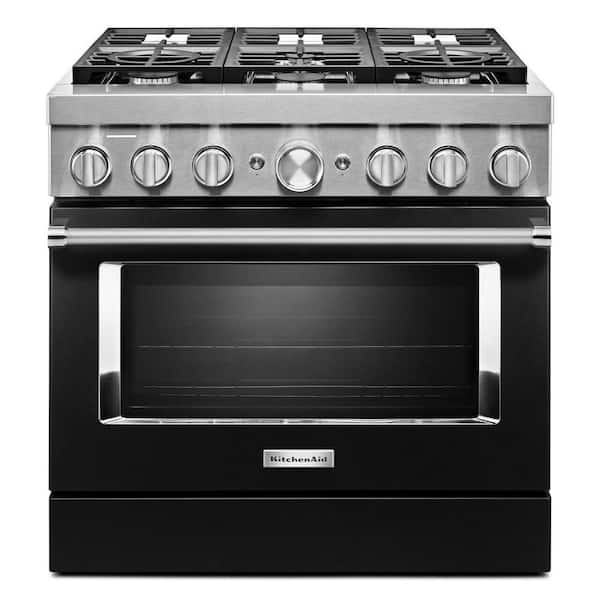KitchenAid 36 in. 5.1 cu. ft. Dual Fuel Freestanding Smart Range with 6-Burners in Imperial Black
