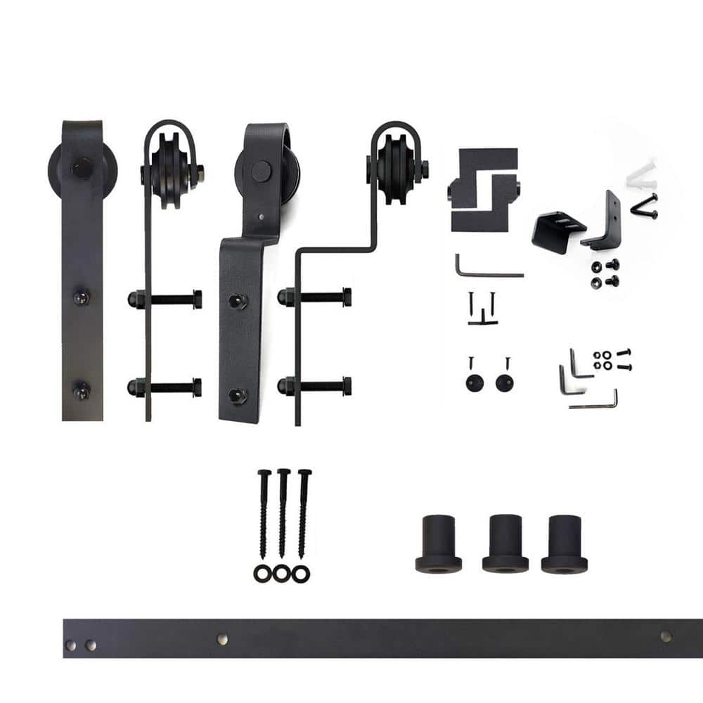 HOMACER 4.5 ft./54 in. Black Rustic Single Track Bypass Sliding Barn Door  Track and Hardware Kit for Double Doors YT5TGH054C - The Home Depot