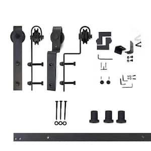 4.5 ft./54 in. Black Rustic Single Track Bypass Sliding Barn Door Track and Hardware Kit for Double Doors