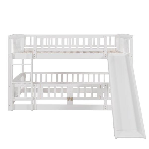 Utopia 4niture Turner White Full Size Low Loft Bed with Fence and Slide