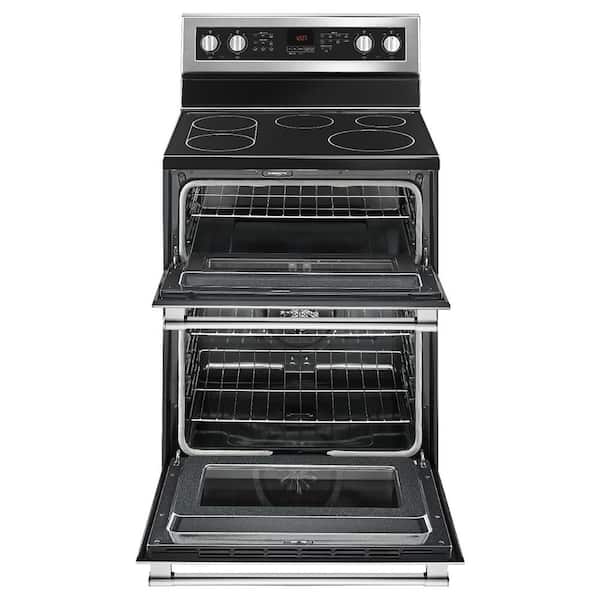 KitchenAid 30 in. 6.7 cu. ft. Convection Double Oven Freestanding Electric  Range with 5 Smoothtop Burners - White