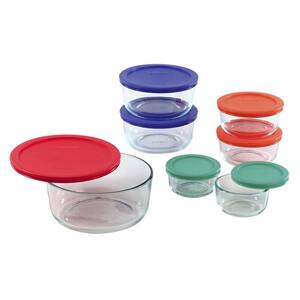 Simply Store 14-Piece Round Glass Storage Set with Assorted Colored Lids