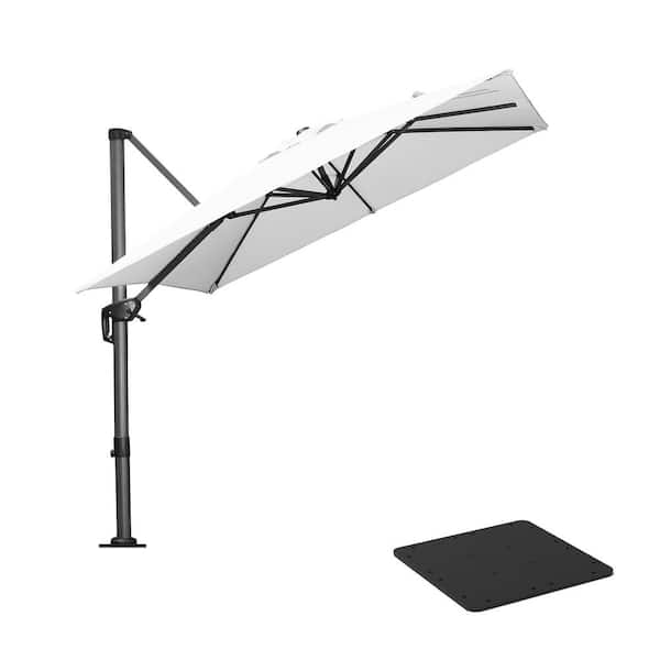 PURPLE LEAF 8 ft. Square Aluminum Outdoor Patio Cantilever Umbrella Offset 360-Degree Rotation Umbrella with Base Plate, White